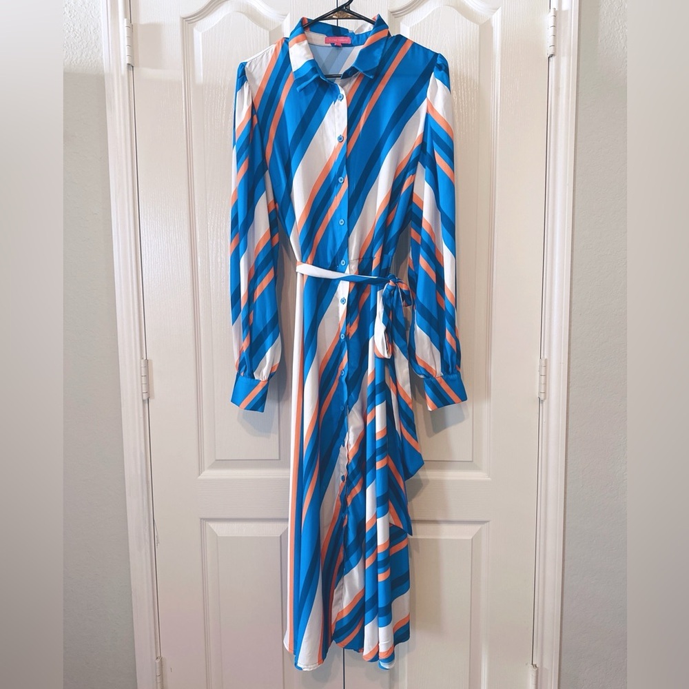 Flying Tomato Show Stopper Peasant Sleeve Striped Multicolor Dress Size Large